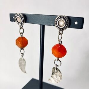 Artisan Sterling Silver Carnelian ? Dangle Earrings